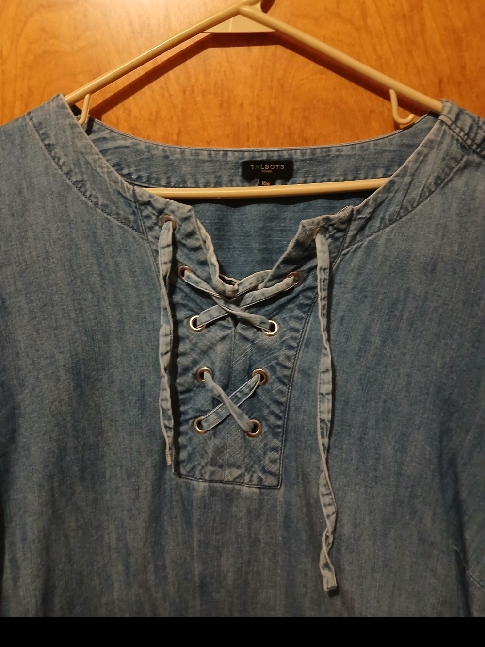 Talbots Light Blue Denim Lace-Up Midi Dress - Picture 2 of 4